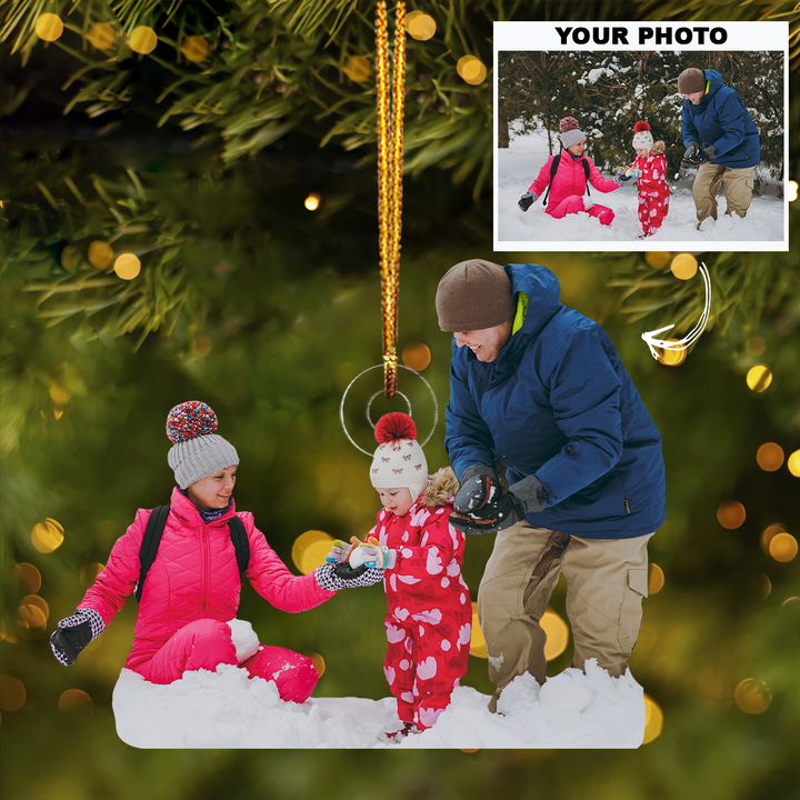 Snow Fight - Personalized Photo Mica Ornament - Customized Your Photo Ornament - Christmas Gift For Family Members, Friends