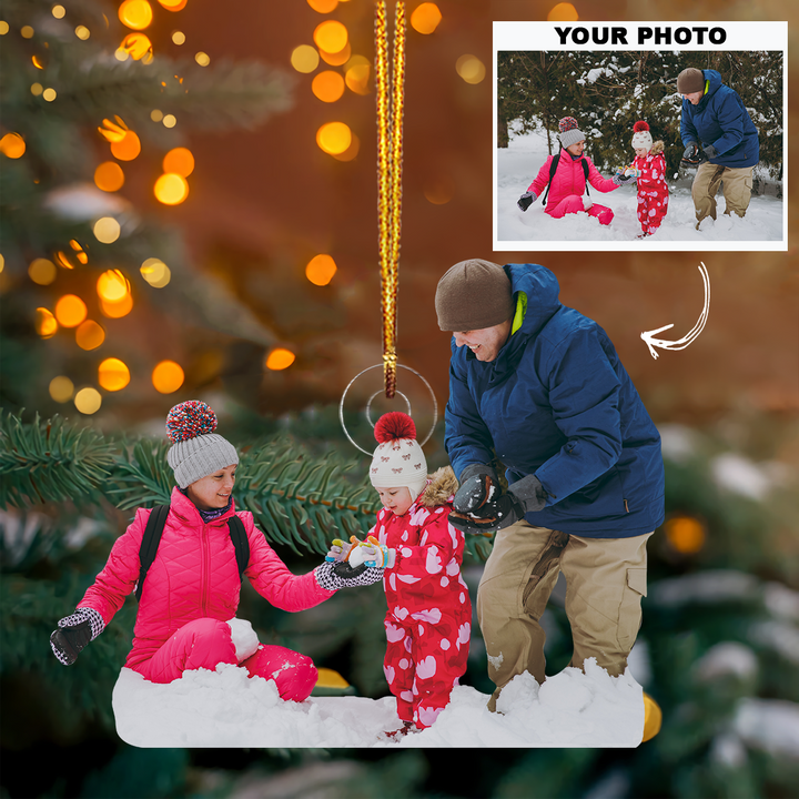 Snow Fight - Personalized Photo Mica Ornament - Customized Your Photo Ornament - Christmas Gift For Family Members, Friends