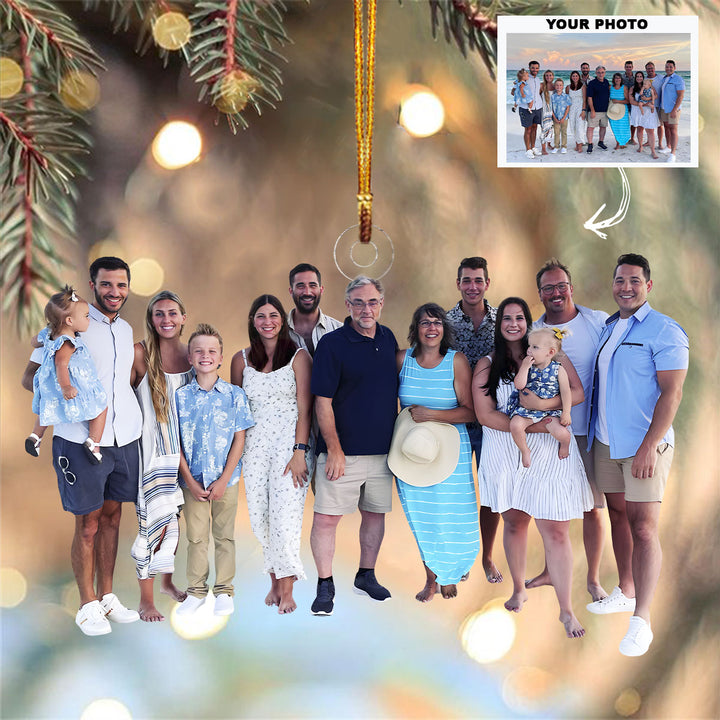 Happy Family At Beach - Personalized Custom Photo Mica Ornament - Christmas Gift For Family Members