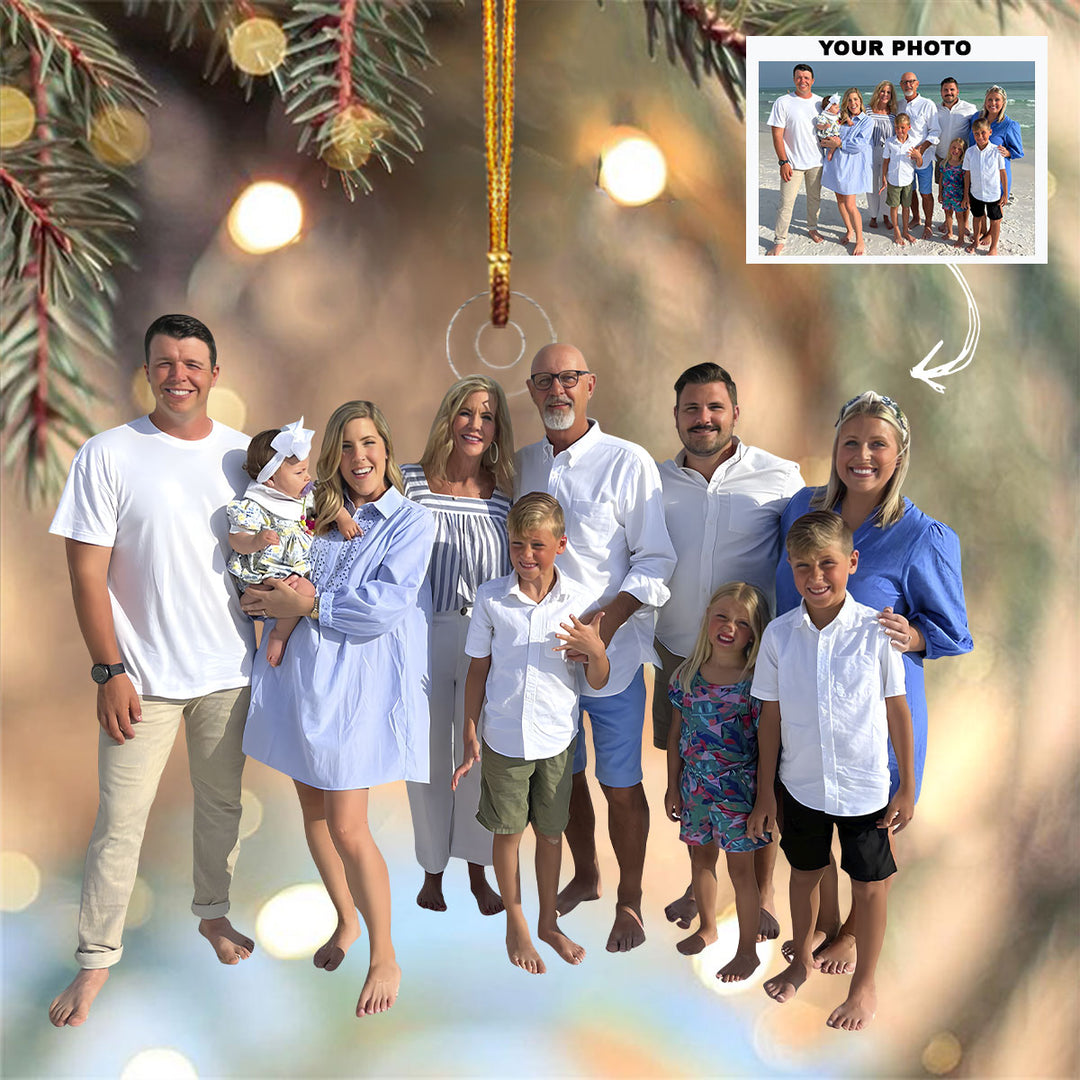 Happy Family At Beach - Personalized Custom Photo Mica Ornament - Christmas Gift For Family Members