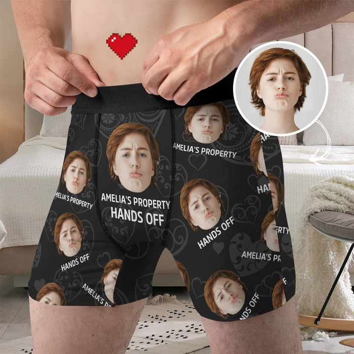 Funny Hands Off - Personalized Custom Men's Boxer Briefs - Gift For Couple