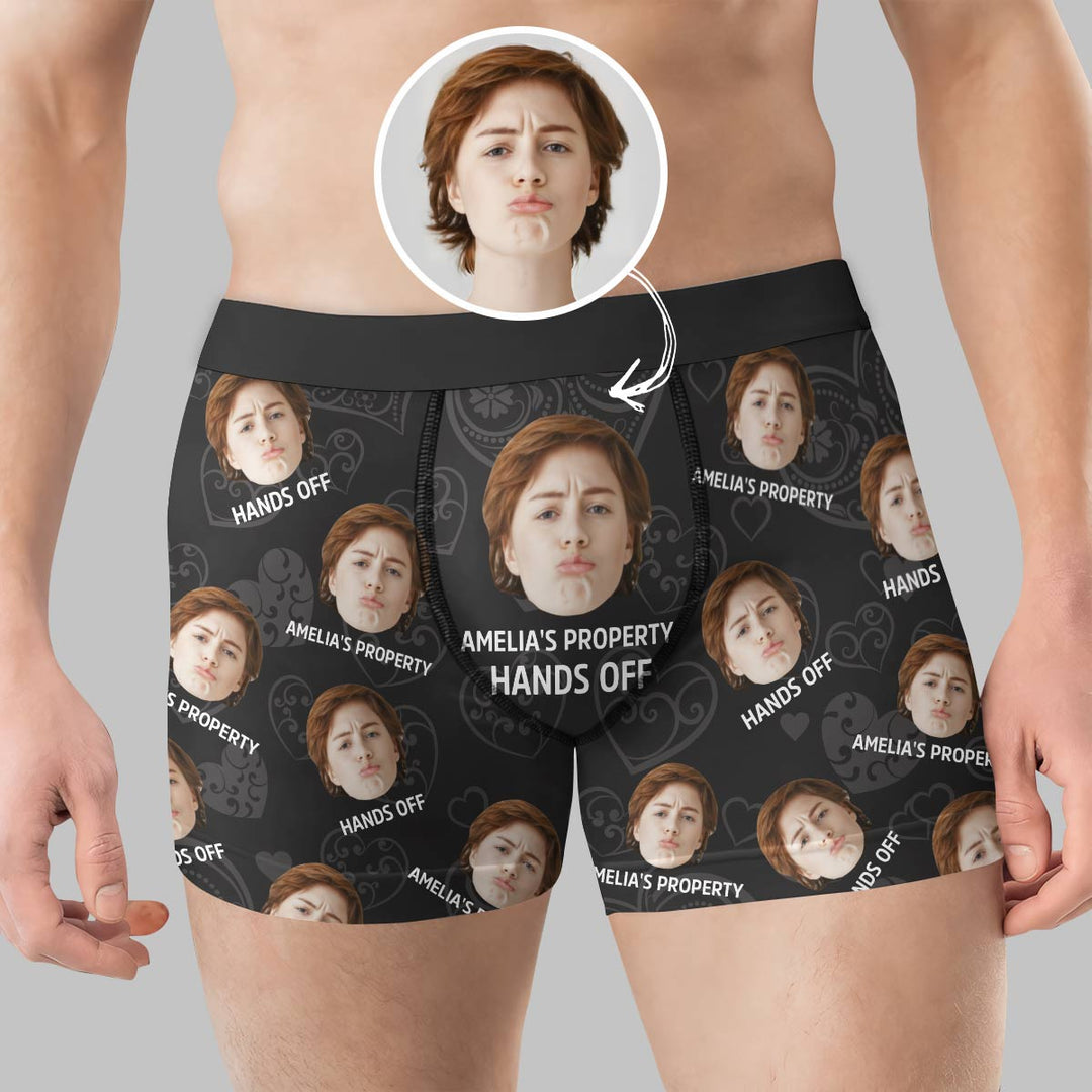 Funny Hands Off - Personalized Custom Men's Boxer Briefs - Gift For Couple