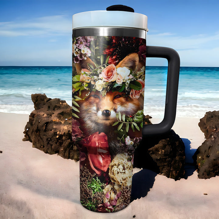 Floral Fox - Tumbler With Handle - Gift For Fox Lovers - NCU0DV008