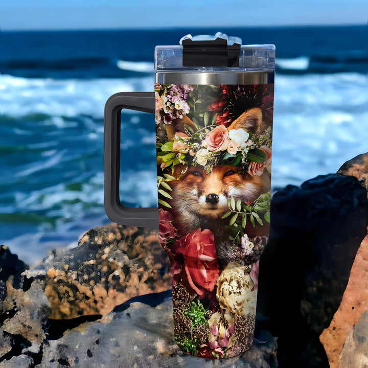 Floral Fox - Tumbler With Handle - Gift For Fox Lovers - NCU0DV008