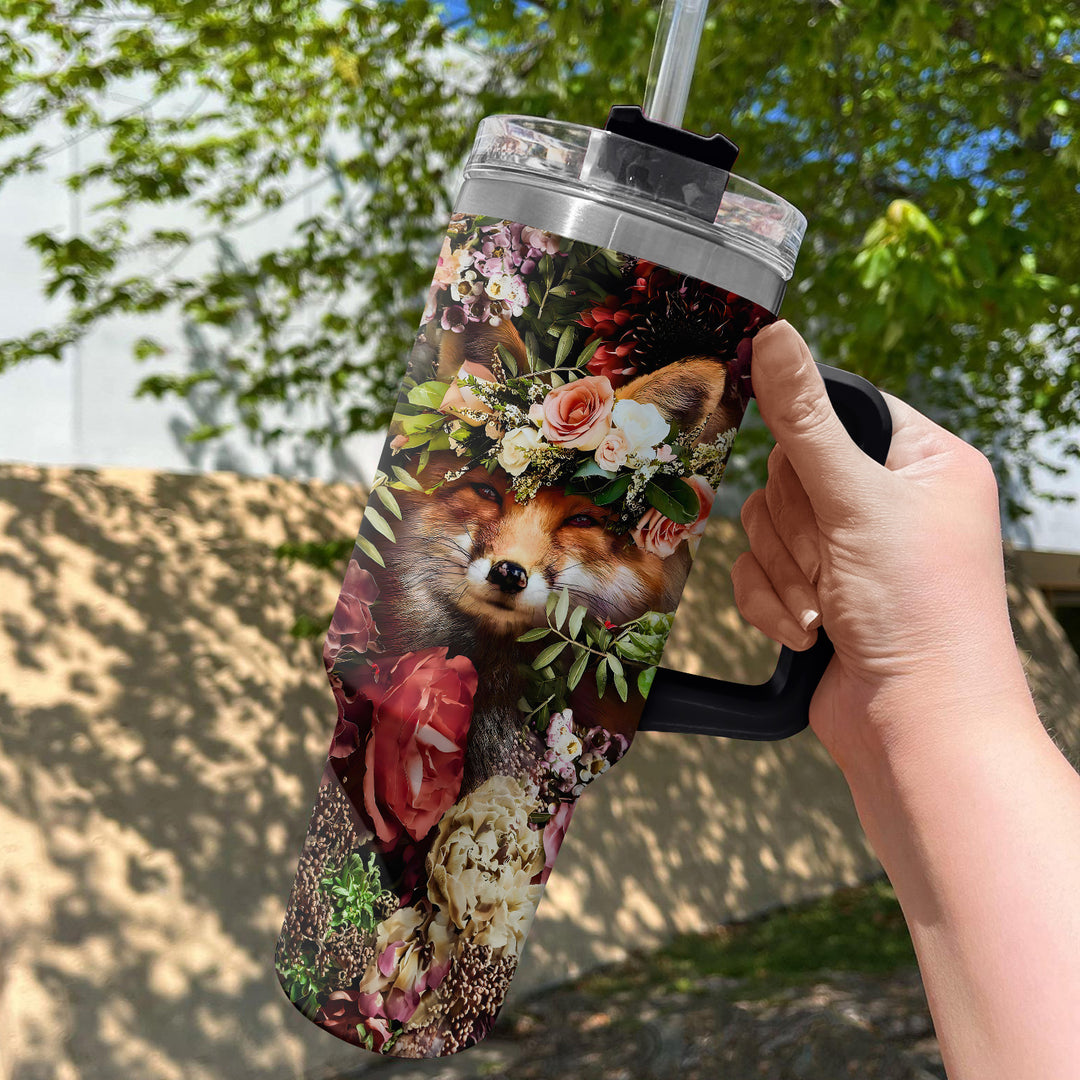 Floral Fox - Tumbler With Handle - Gift For Fox Lovers - NCU0DV008