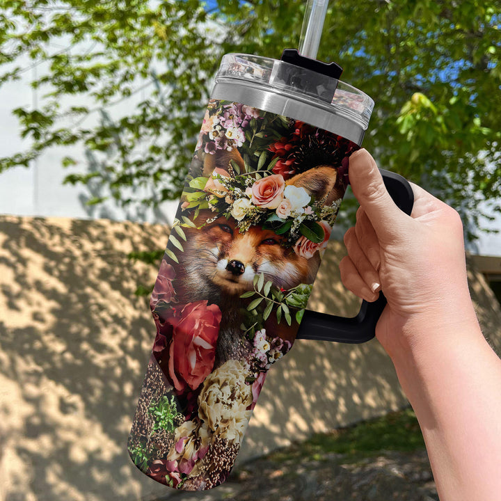 Floral Fox - Tumbler With Handle - Gift For Fox Lovers - NCU0DV008
