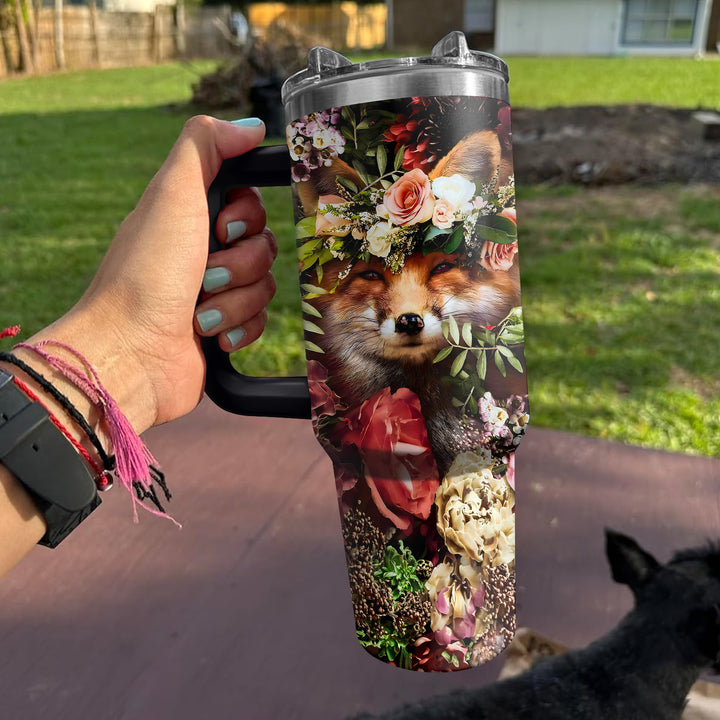 Floral Fox - Tumbler With Handle - Gift For Fox Lovers - NCU0DV008