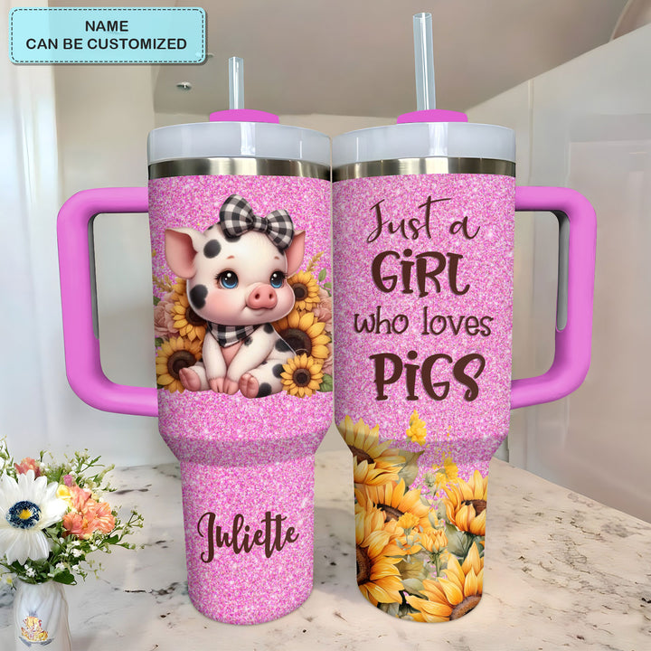 Baby Pig With Sunflower - Personalized Tumbler with Handle - NCU0TT007
