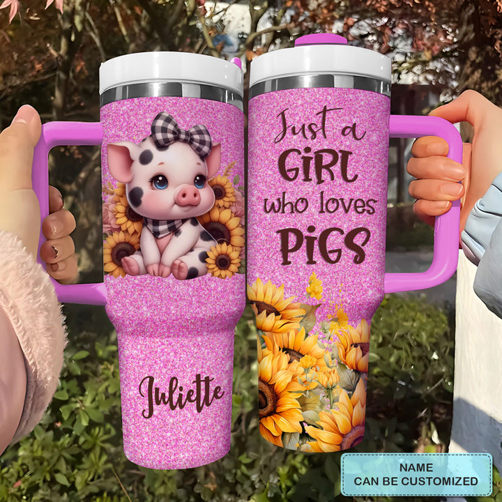 Baby Pig With Sunflower - Personalized Tumbler with Handle - NCU0TT007