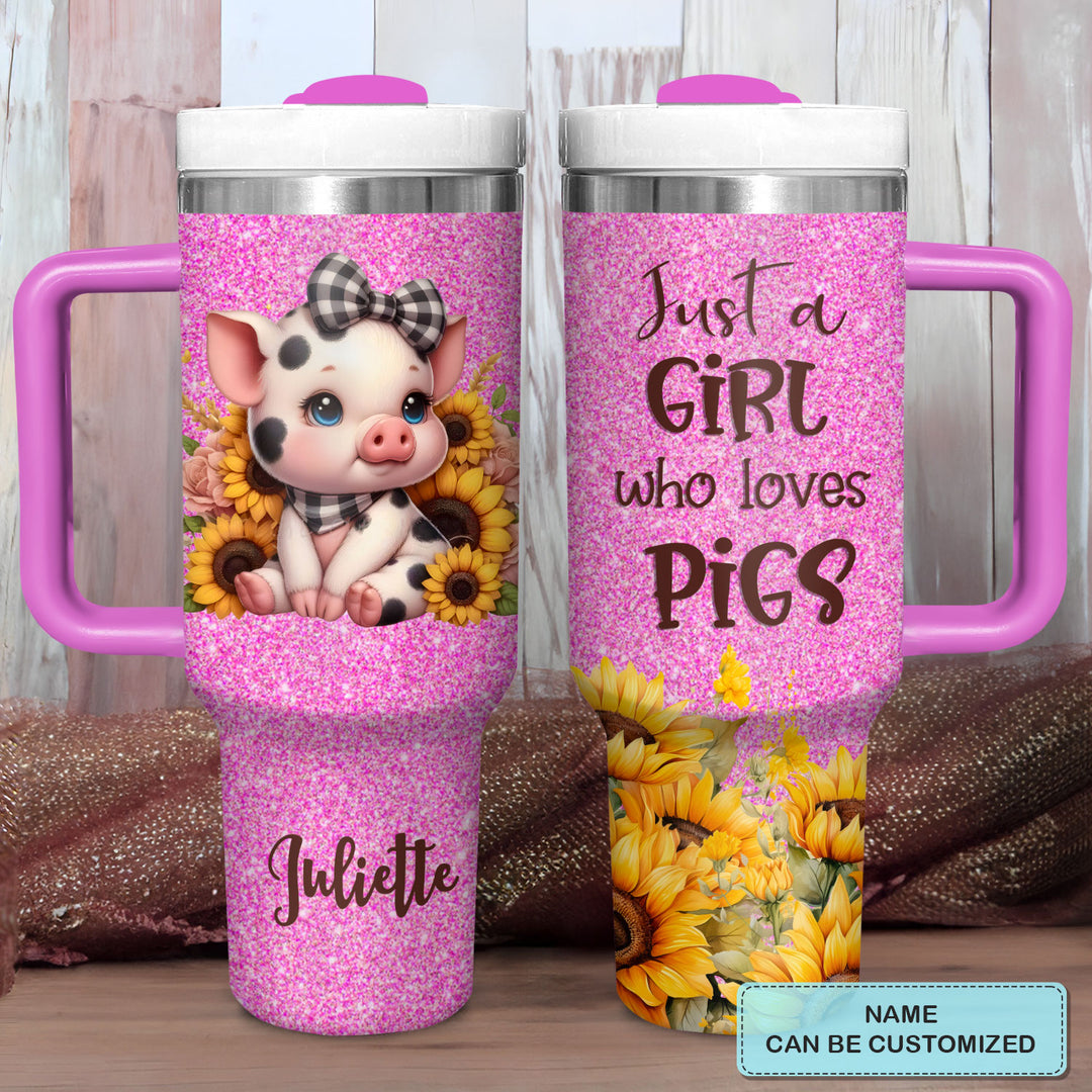 Baby Pig With Sunflower - Personalized Tumbler with Handle - NCU0TT007