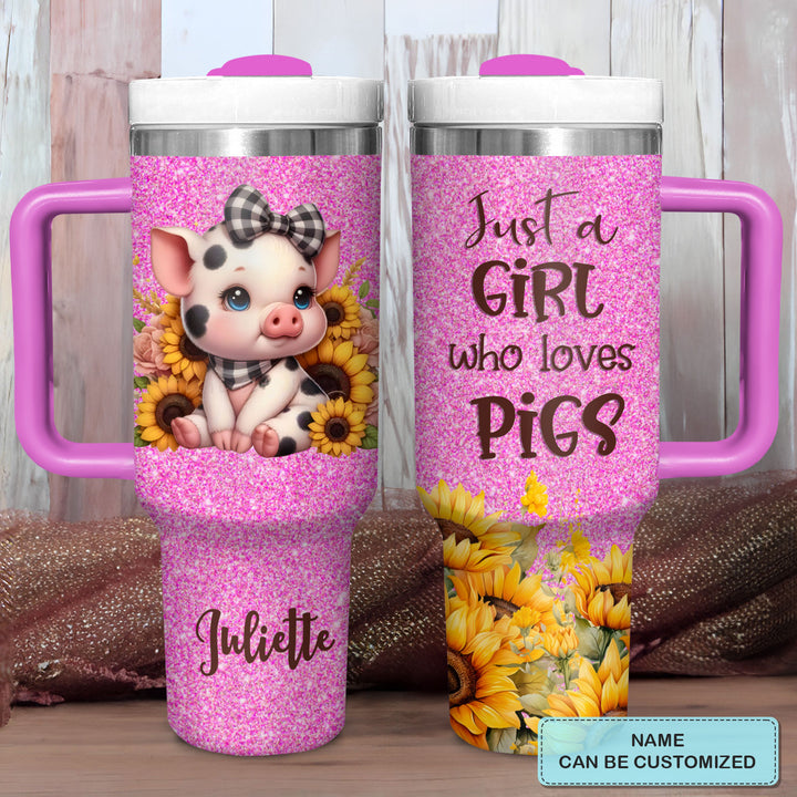 Baby Pig With Sunflower - Personalized Tumbler with Handle - NCU0TT007