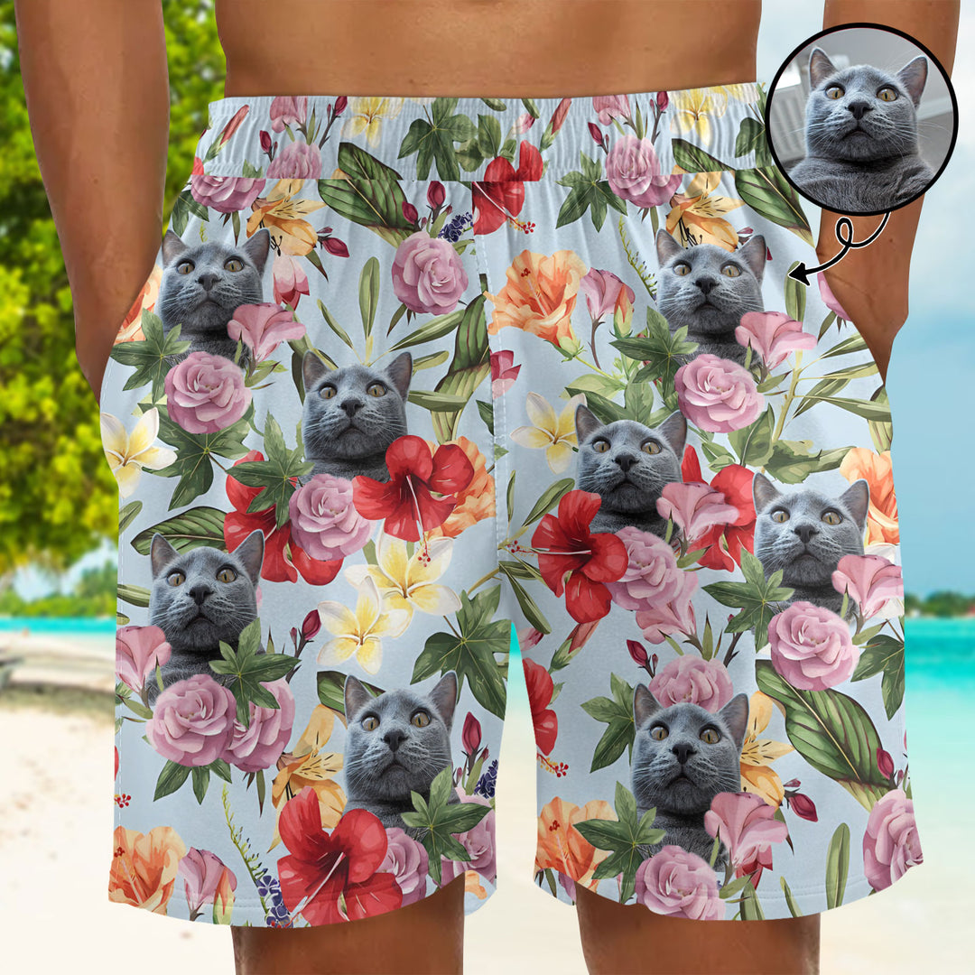 Funny Family Pet Face - Personalized Unisex Man Beach Shorts