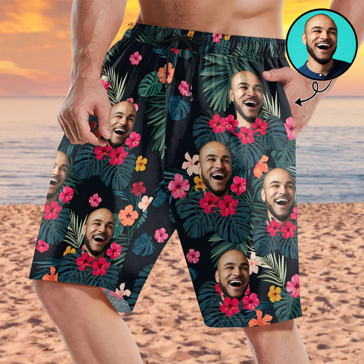 Funny Family Pet Face - Personalized Unisex Man Beach Shorts
