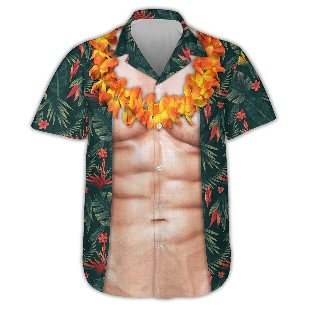 Funny Abs Aloha Tropical Flowers - Personalized Custom Unisex Hawaiian Shirt