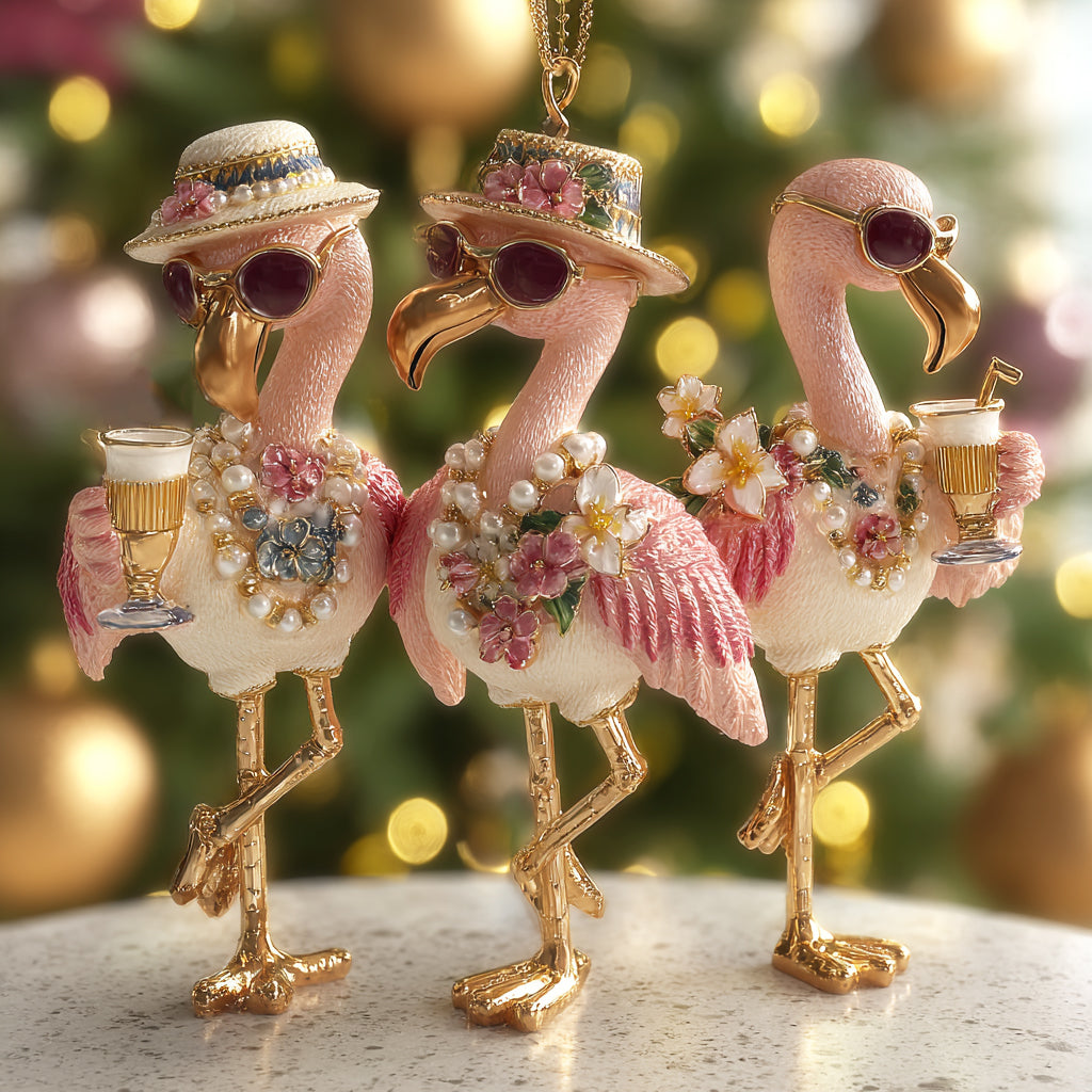 Merry And Bright Flamingos Mica Ornament NCU0HT115