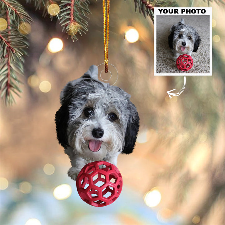 Dog Cat With Toys - Personalized Custom Photo Mica Ornament - Christmas Gift For Dog Mom, Dog Dad, Cat Mom, Cat Dad