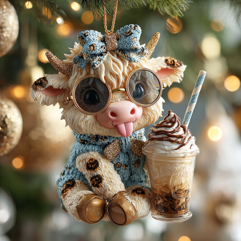 Mocha Moo Christmas Mica Ornament NCU0HT118