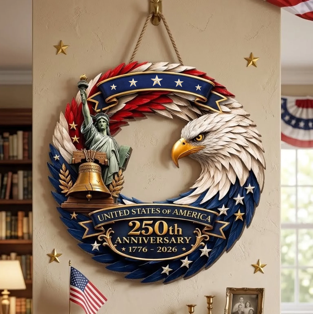 Custom Shape Doorsign Custom Door Sign - America 250th Anniversary Gifts For Mom, Dad, Brother, Sister, Kids - Bald Eagle Patriotic AGC0VL101