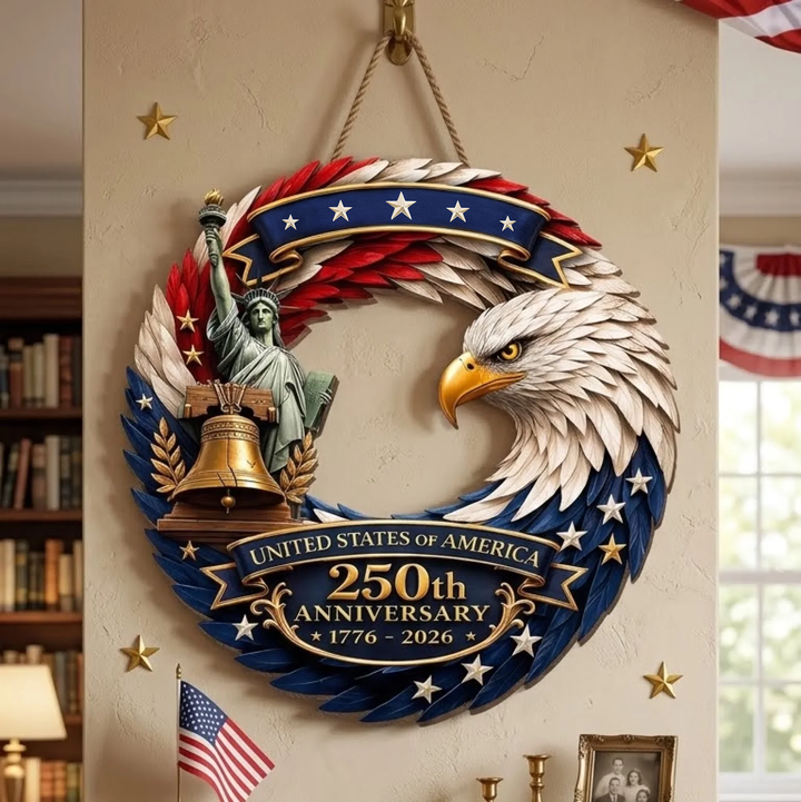 Custom Shape Doorsign Custom Door Sign - America 250th Anniversary Gifts For Mom, Dad, Brother, Sister, Kids - Bald Eagle Patriotic AGC0VL101