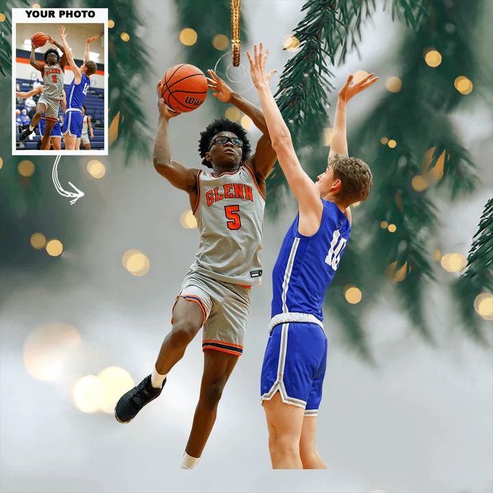 Basketball Showdown - Personalized Photo Mica Ornament - Gift For Basketball Lovers, Family Members