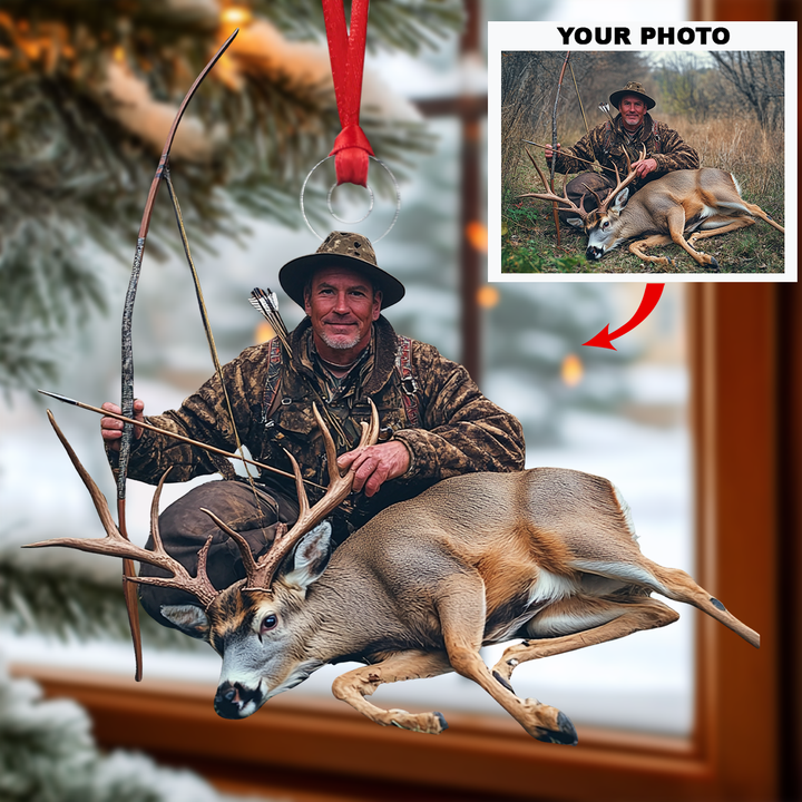 Customized Photo Ornament Deer Hunting - Personalized Photo Mica Ornament - Christmas Gift For Hunter