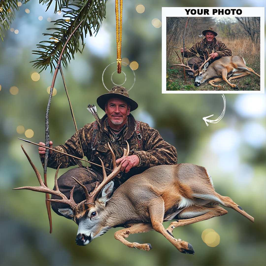 Customized Photo Ornament Deer Hunting - Personalized Photo Mica Ornament - Christmas Gift For Hunter