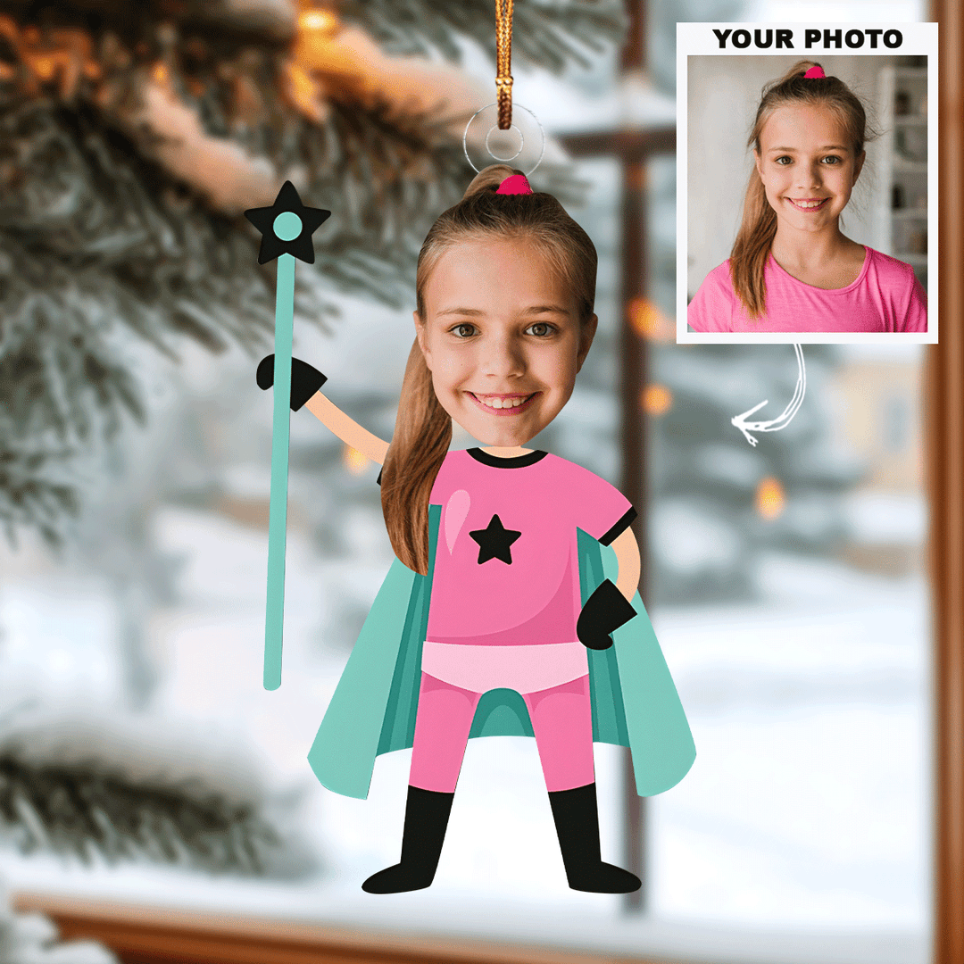 Custom Photo Kid Superhero - Personalized Custom Mica Photo Ornament - Gift For Family Members AGCPD083