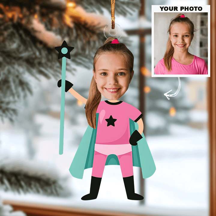 Custom Photo Kid Superhero - Personalized Custom Mica Photo Ornament - Gift For Family Members AGCPD083
