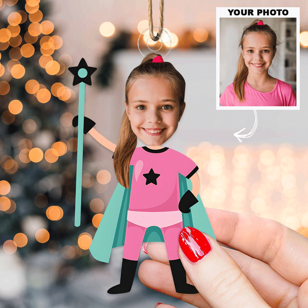 Custom Photo Kid Superhero - Personalized Custom Mica Photo Ornament - Gift For Family Members AGCPD083