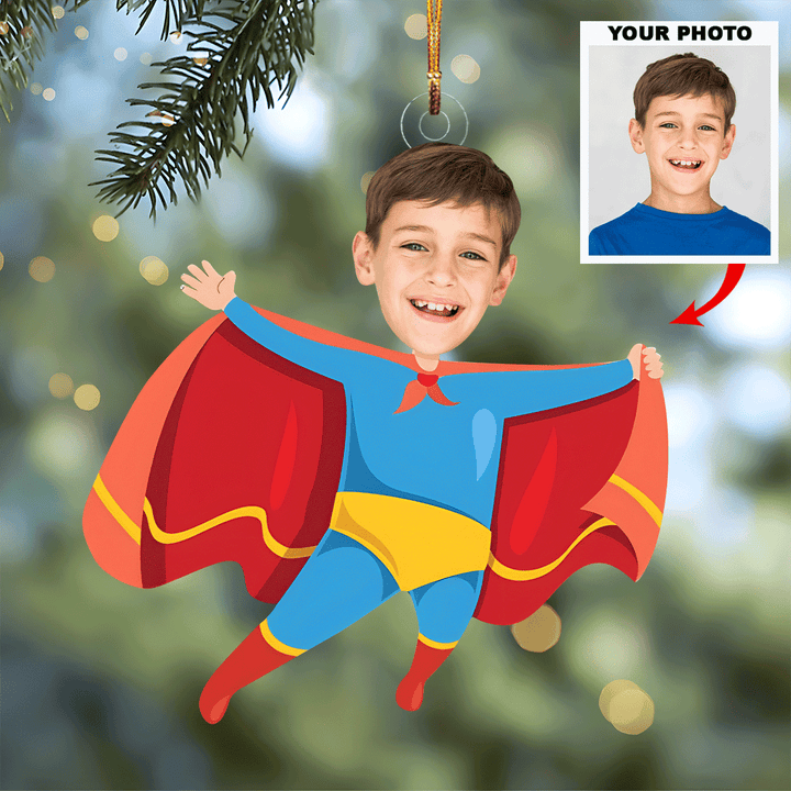 Custom Photo Kid Superhero - Personalized Custom Mica Photo Ornament - Gift For Family Members AGCPD083