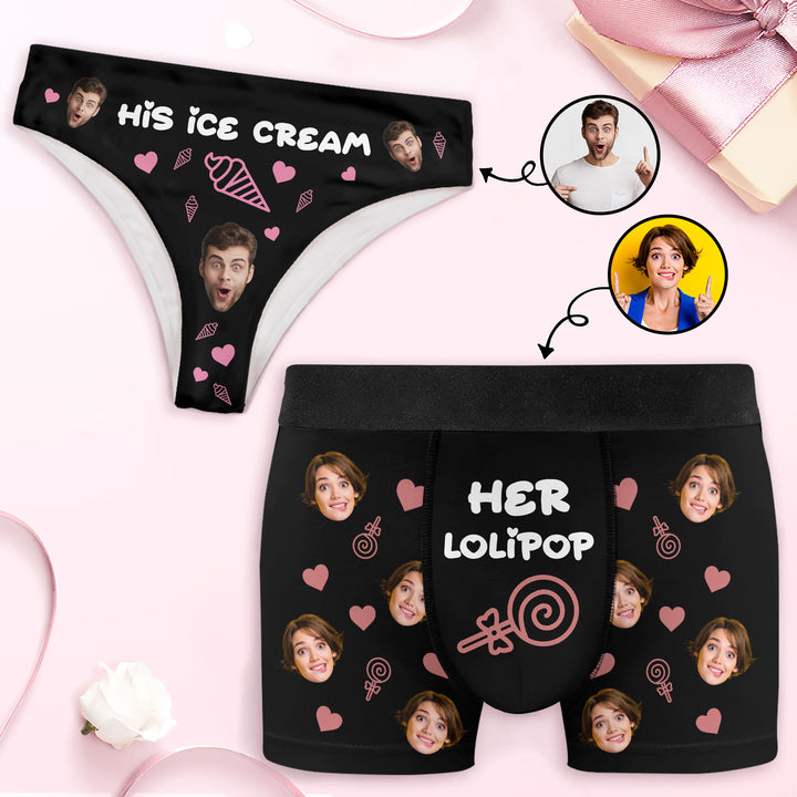Ice Cream And Lollipop - Personalized Custom Couple Matching Briefs - Gift For Couple, Boyfriend, Girlfriend, Wife, Husband