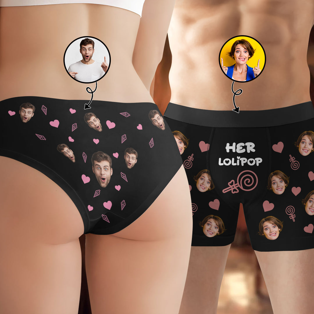 Ice Cream And Lollipop - Personalized Custom Couple Matching Briefs - Gift For Couple, Boyfriend, Girlfriend, Wife, Husband