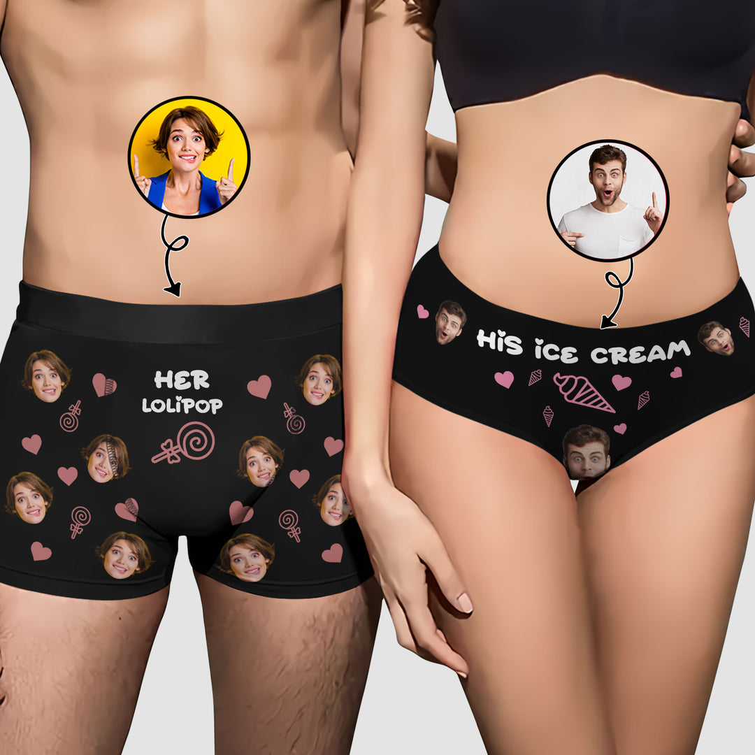 Ice Cream And Lollipop - Personalized Custom Couple Matching Briefs - Gift For Couple, Boyfriend, Girlfriend, Wife, Husband
