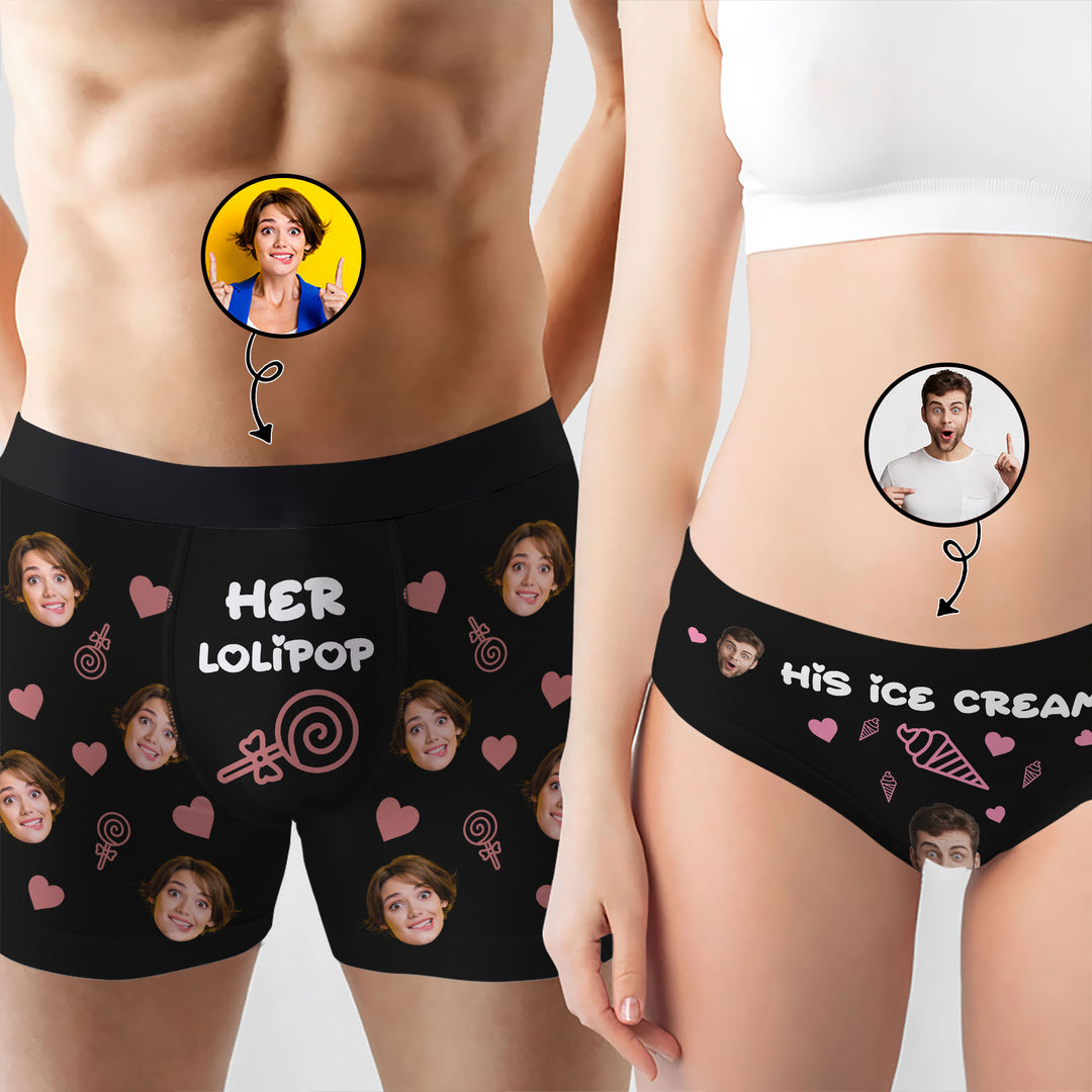 Ice Cream And Lollipop - Personalized Custom Couple Matching Briefs - Gift For Couple, Boyfriend, Girlfriend, Wife, Husband