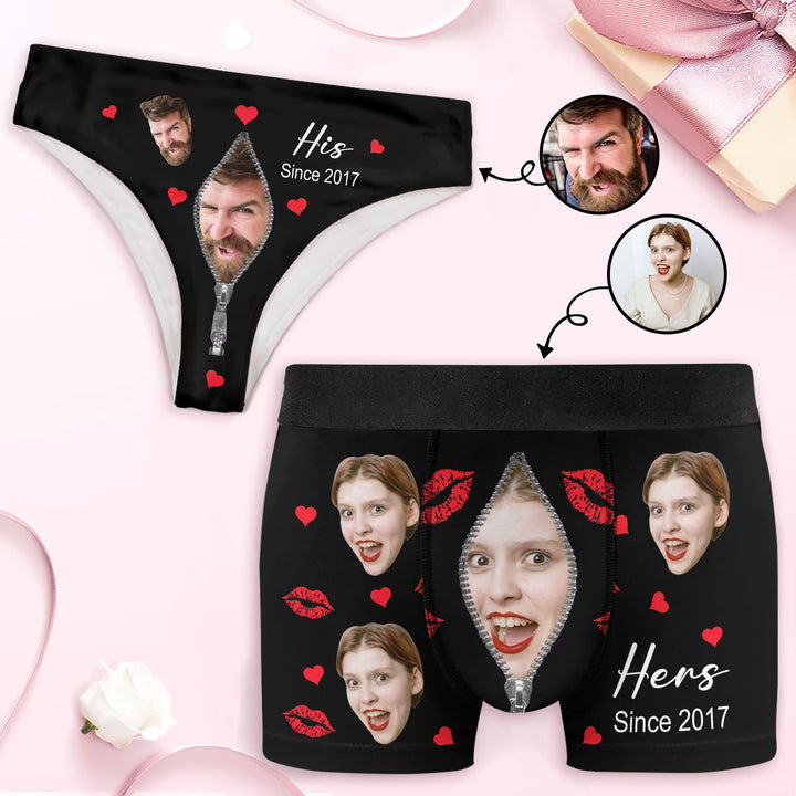 Since Together - Personalized Custom Couple Matching Briefs - Gift For Couple, Boyfriend, Girlfriend, Wife, Husband