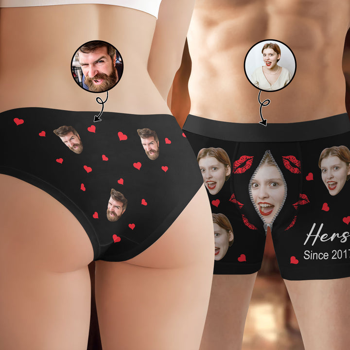 Since Together - Personalized Custom Couple Matching Briefs - Gift For Couple, Boyfriend, Girlfriend, Wife, Husband