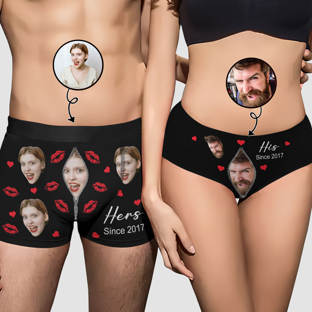 Since Together - Personalized Custom Couple Matching Briefs - Gift For Couple, Boyfriend, Girlfriend, Wife, Husband