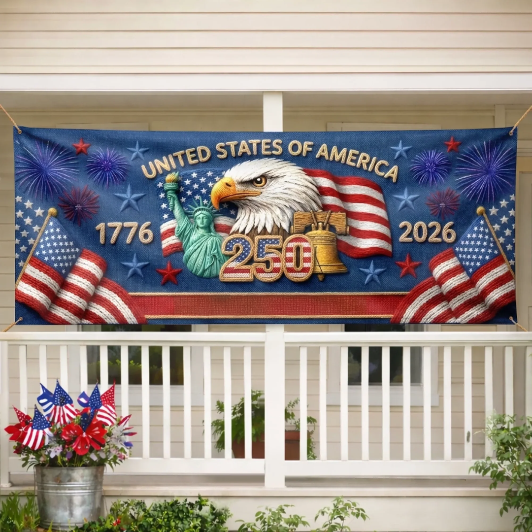 Rectangle Fence Flag Polyester Outdoor Banner - America 250th Anniversary Gifts For Mom, Dad, Brother, Sister, Kids - Together We Shine Bright AGC0VL102