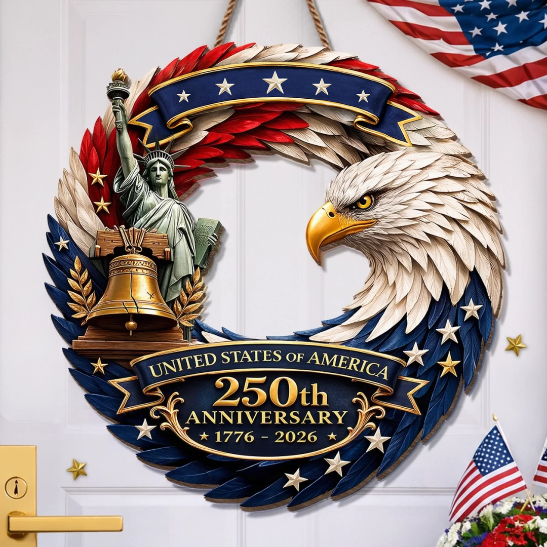 Custom Shape Doorsign Custom Door Sign - America 250th Anniversary Gifts For Mom, Dad, Brother, Sister, Kids - Bald Eagle Patriotic AGC0VL101