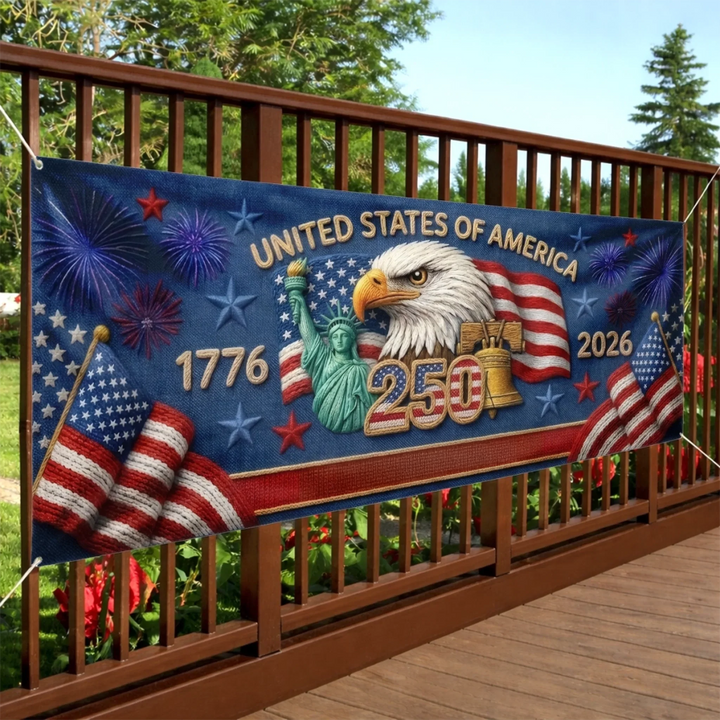 Rectangle Fence Flag Polyester Outdoor Banner - America 250th Anniversary Gifts For Mom, Dad, Brother, Sister, Kids - Together We Shine Bright AGC0VL102