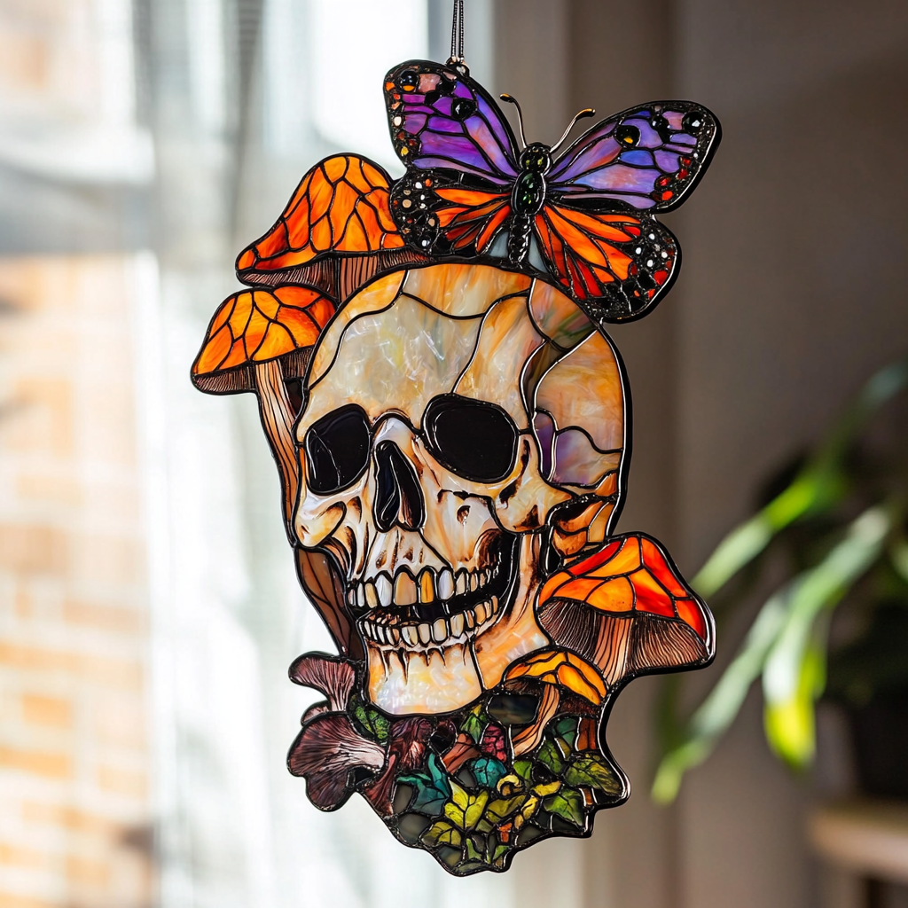 Moonlit Skull Butterfly - Window Hanging Suncatcher NCU0PD115