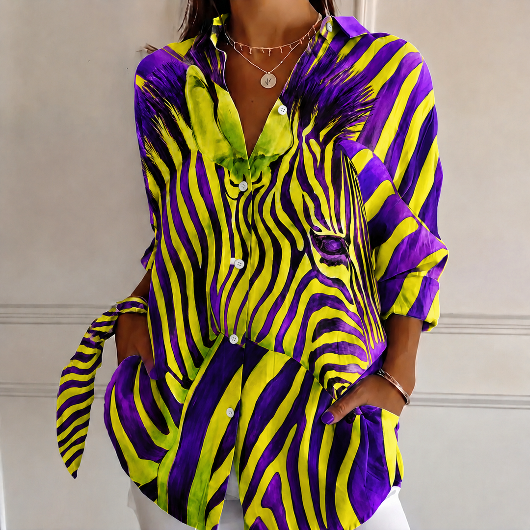 Neon Stripe Queen Women's Plus Size Casual Shirt Long Sleeve NCU0PT180