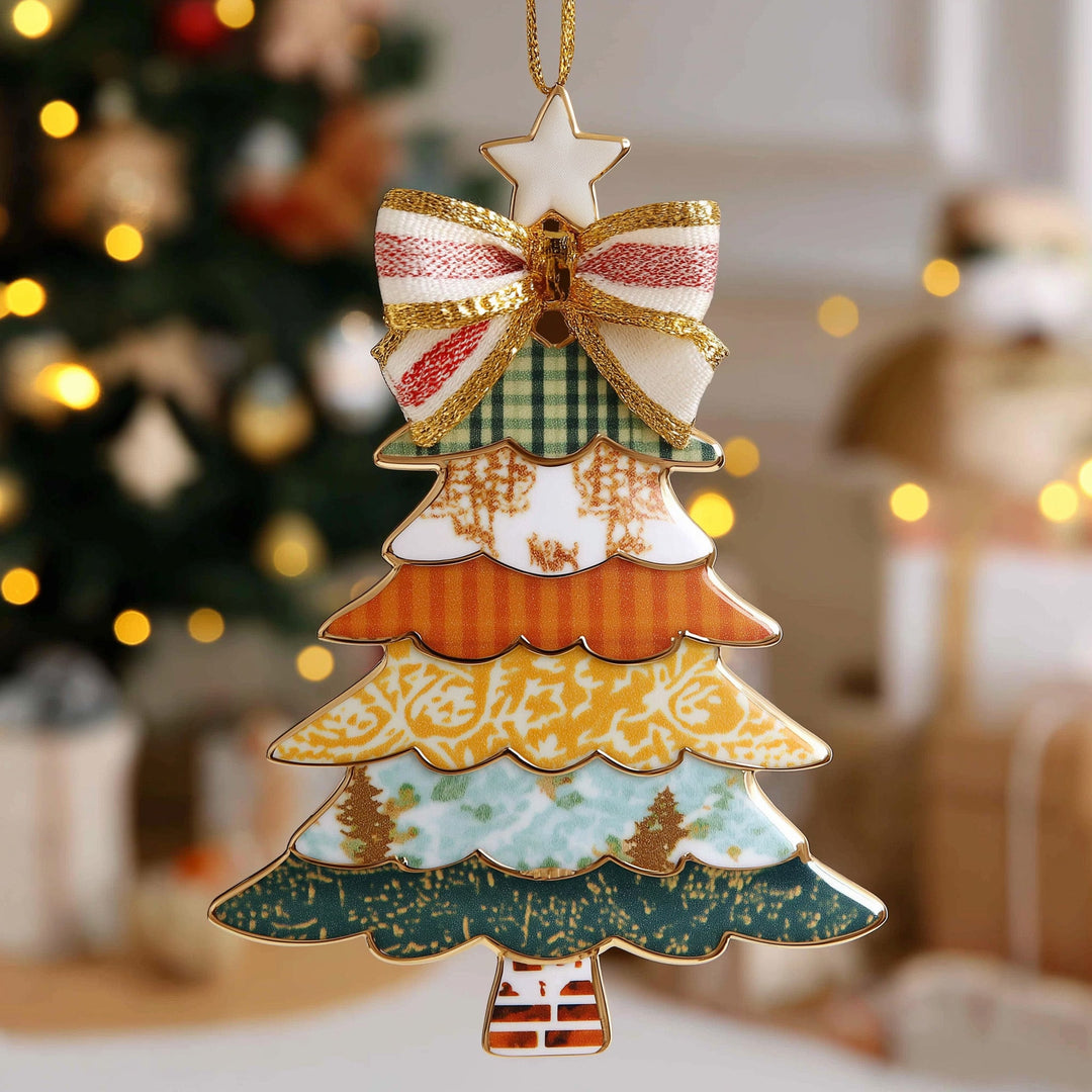Patchwork Holiday Tree Mica Ornament NCU0DH317