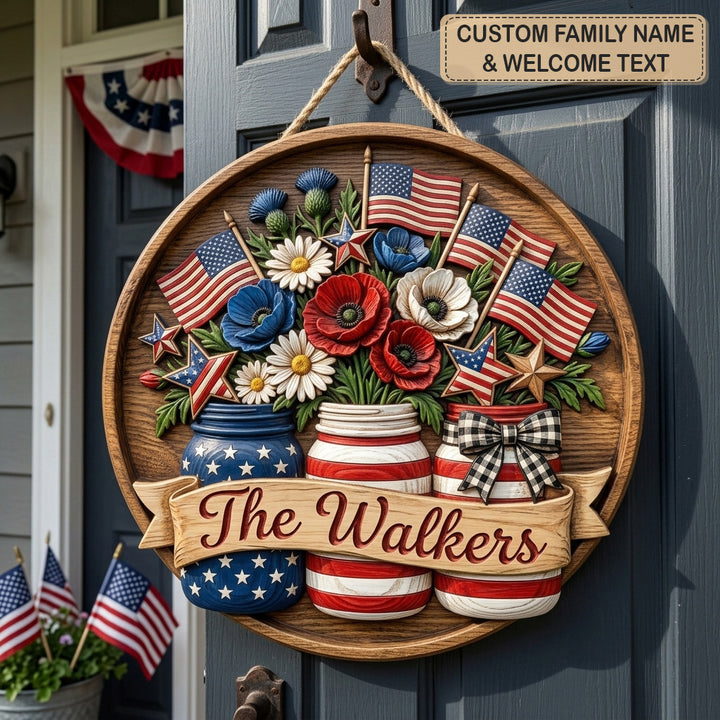 Patriotic Mason Blooms Personalized Custom Door Sign AGC0VL094