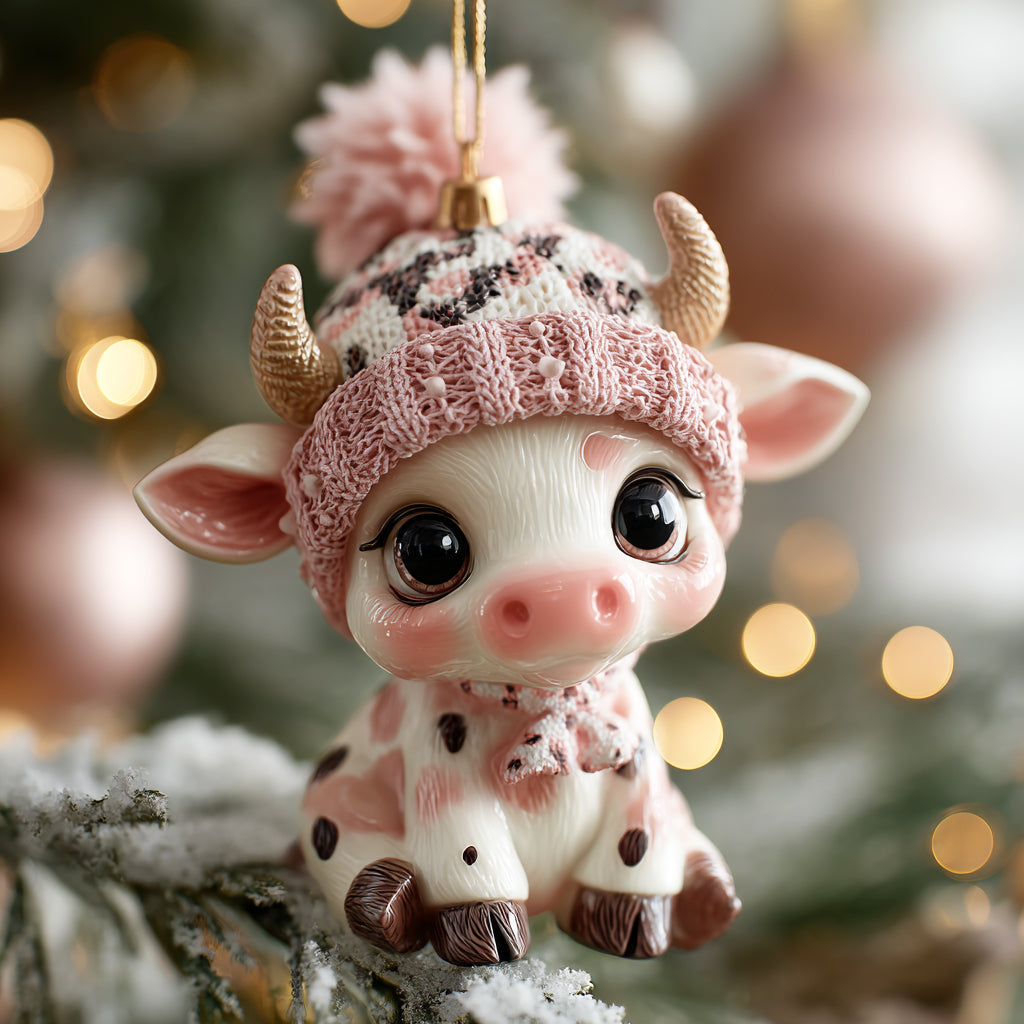 Pinky Winter Cow Mica Ornament NCU0HT056