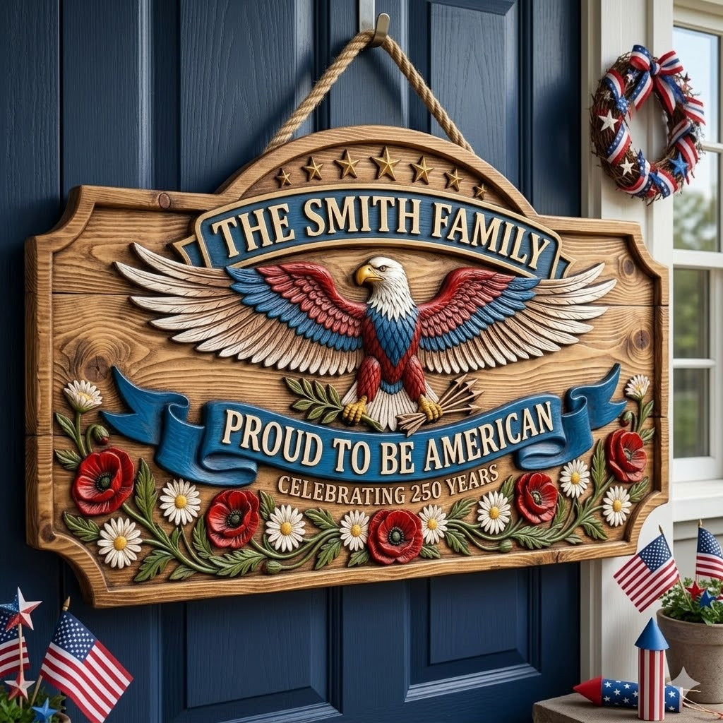 Proud American Eagle Personalized Custom Door Sign AGC0VL073