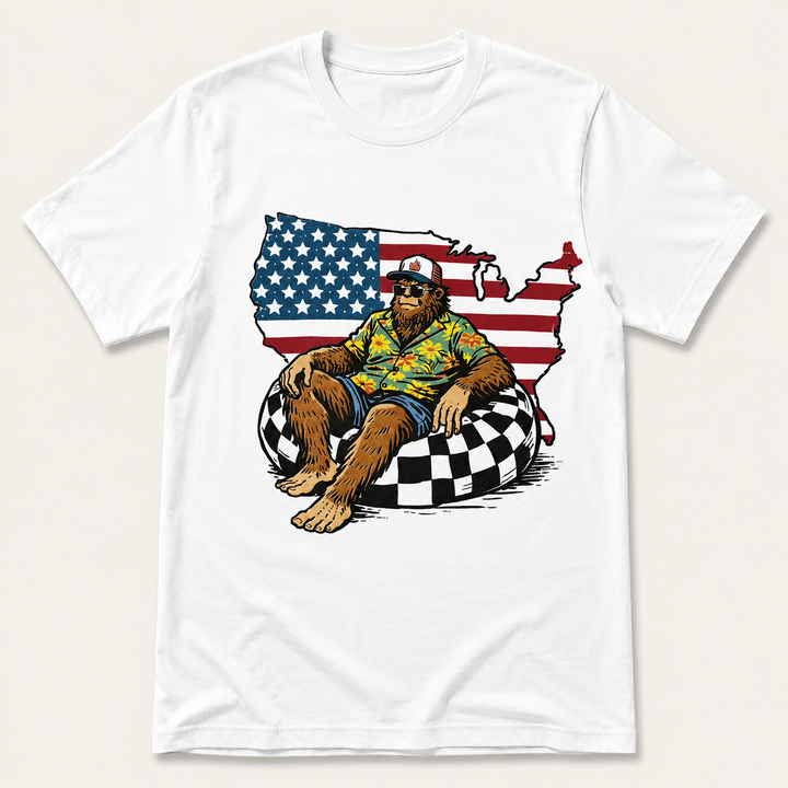 Relaxing Bigfoot USA Flag T-Shirt - 4th of July Gifts For Sasquatch Lovers, Dad, Uncle, Grandpa NCU0VL106