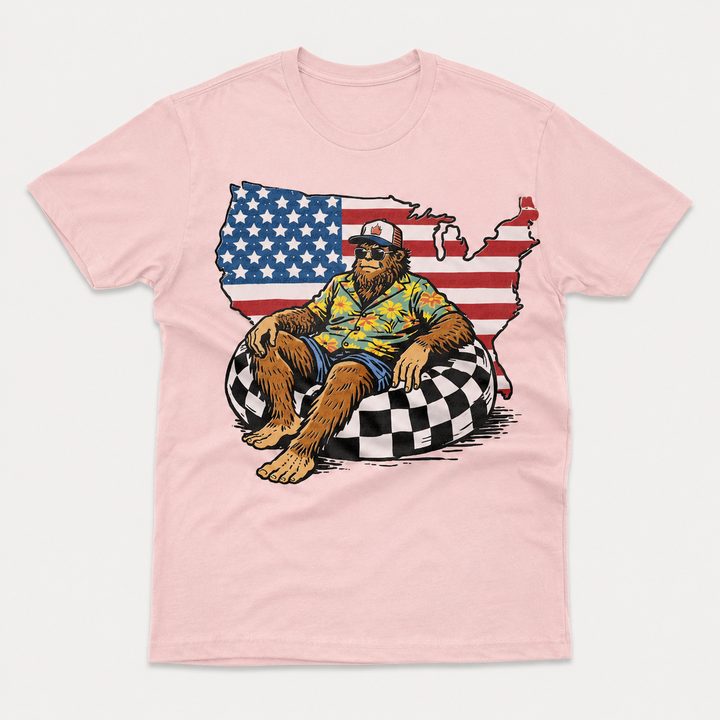 Relaxing Bigfoot USA Flag T-Shirt - 4th of July Gifts For Sasquatch Lovers, Dad, Uncle, Grandpa NCU0VL106