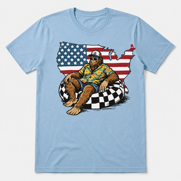 Relaxing Bigfoot USA Flag T-Shirt - 4th of July Gifts For Sasquatch Lovers, Dad, Uncle, Grandpa NCU0VL106