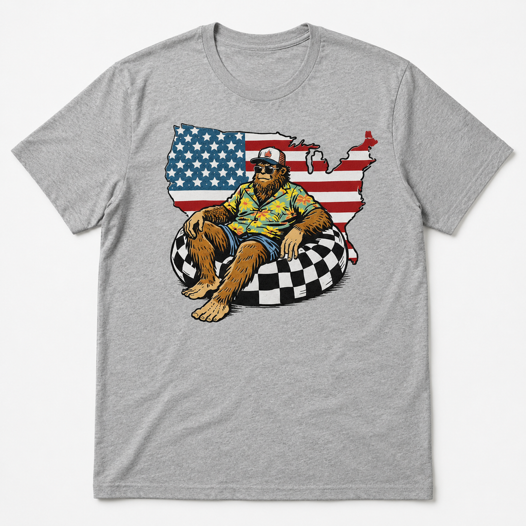 Relaxing Bigfoot USA Flag T-Shirt - 4th of July Gifts For Sasquatch Lovers, Dad, Uncle, Grandpa NCU0VL106